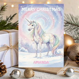 Kids Christmas Unicorn Snowy Wish Feestdagen Kaart