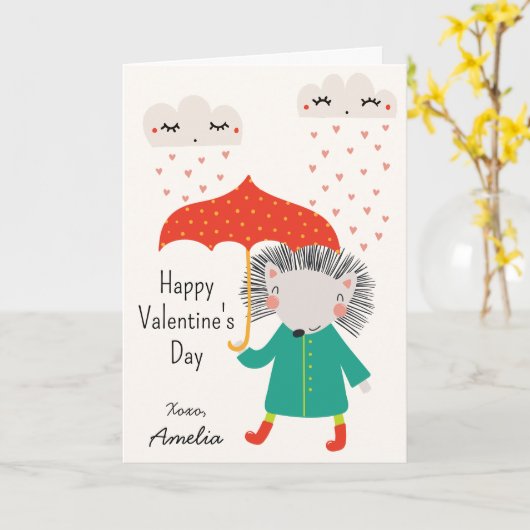 Kids Classroom Cute Hedgehog Valentine's Day Kaart (Gele Bloem)