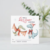 Kids Classroom Dinosaur Roarsome Christmas Holiday Feestdagenkaart (Staand voorkant)