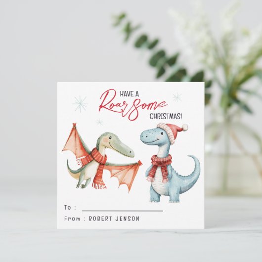 Kids Classroom Dinosaur Roarsome Christmas Holiday Feestdagenkaart (Staand voorkant)