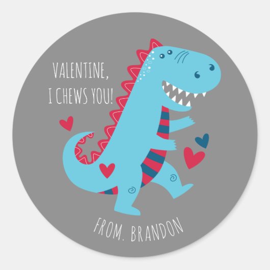 Kids Classroom Dinosaur Valentines Day Ronde Sticker (Voorkant)