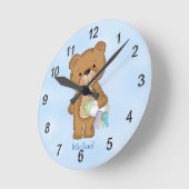 Kid's Clock Baby Boy Teddy Bear Baby Bottle Ronde Klok (Hoek)