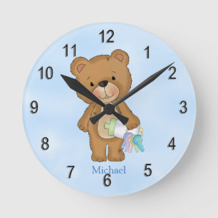 Kid's Clock Baby Boy Teddy Bear Baby Bottle Ronde Klok
