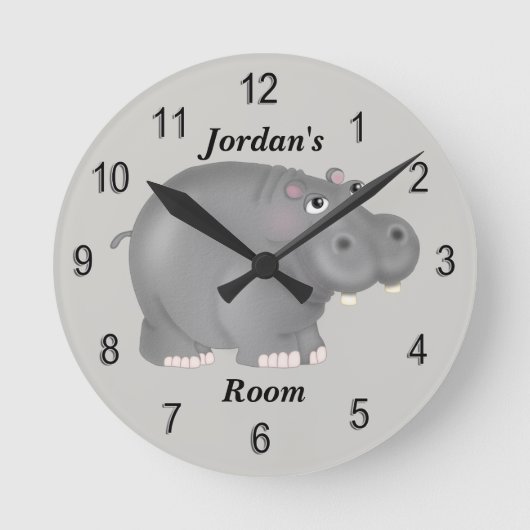 Kid's Clock Cute Baby Hippo Ronde Klok (Voorkant)