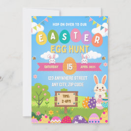 Kids Colorful Easter Egg Hunt Invitation Kaart