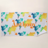 Kids Colorful World Map Custom Name Monogram Strandlaken (Voorkant)