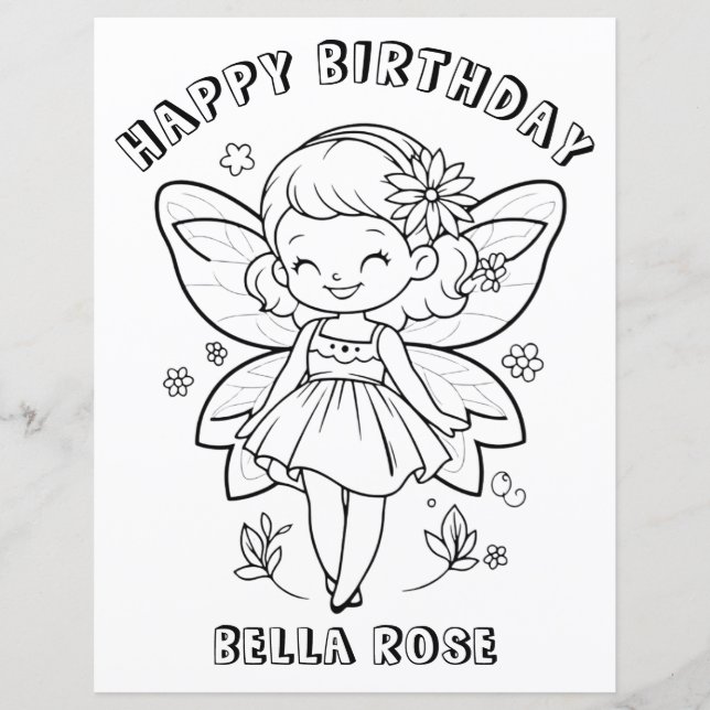 Kids Coloring book fairy birthday party activity (Voorkant)