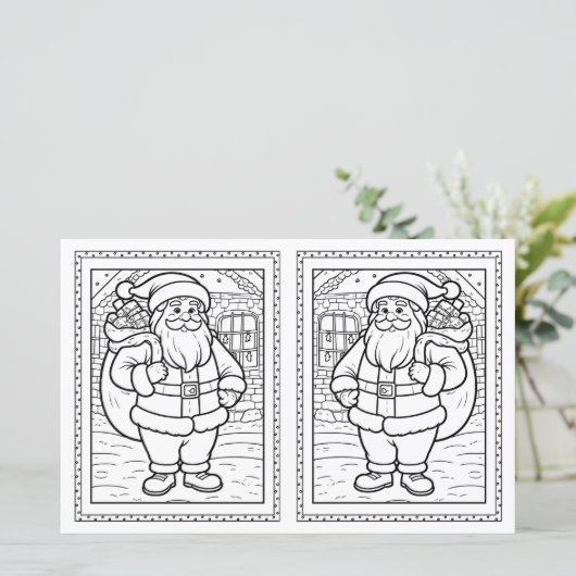 Kids Coloring Santa Paper Christmas Card Template (Staand voorkant)