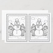 Kids Coloring Snowman Paper Christmas Card (Voorkant / Achterkant)
