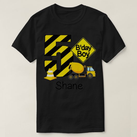 Kids Construction 5th Birthday Shane Boys 5 Years T-shirt (Design voorkant)
