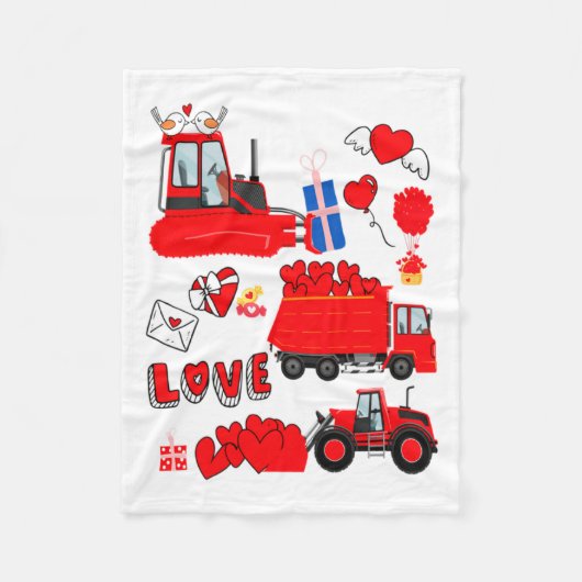 Kids Construction Vehicle Valentine Crane Truck Cu Fleece Deken (Voorkant)