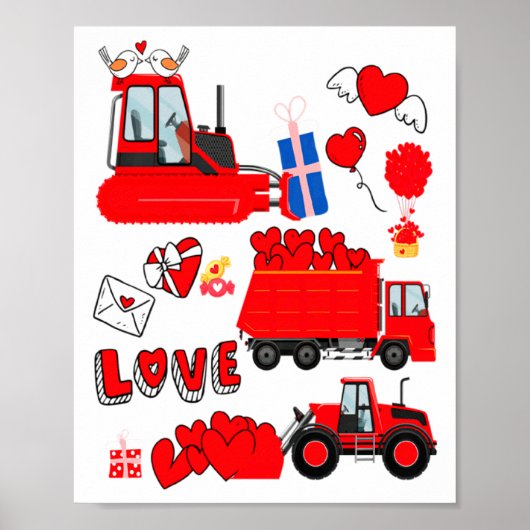 Kids Construction Vehicle Valentine Crane Truck Cu Poster (Voorkant)
