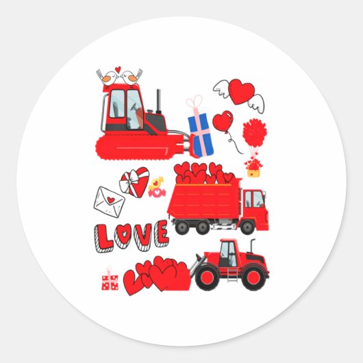 Kids Construction Vehicle Valentine Crane Truck Cu Ronde Sticker (Voorkant)