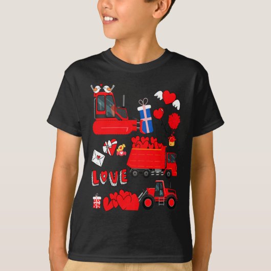 Kids Construction Vehicle Valentine Crane Truck Cu T-shirt (Voorkant)