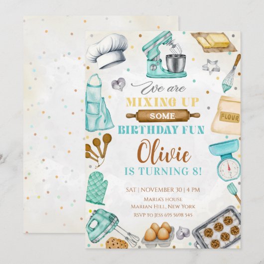 Kids Cooking Birthday, Kitchen Baking Chef  Kaart (Voorkant / Achterkant)