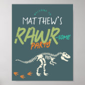 Kids Cool Dinosaur Dig Boys Birthday Welcome Sign Poster (Voorkant)