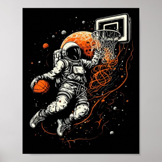 Kids Cool Space Bysketbyll Met Astronaut Poster (Voorkant)