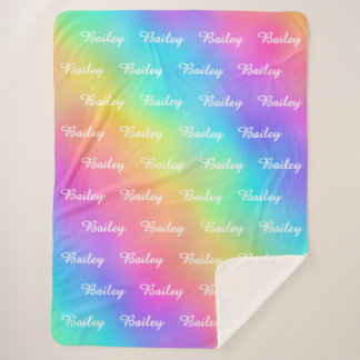Kids Cute And Vibrant Rainbow Themed Name Blanket Sherpa Deken