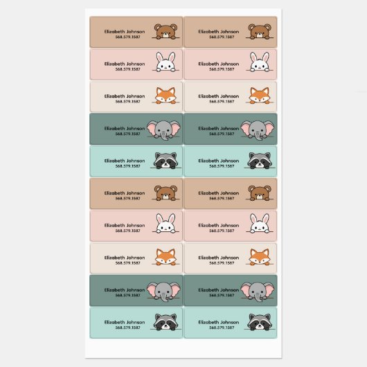 Kids Cute Animals Cartoon Name School Labels (Vel)