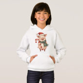 Kids Cute Christmas Pig with Candy Cane Hoodie (Voorkant volledig)