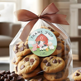 Kids Cute Farm Animal Barnyard Birthday Favor Ronde Sticker