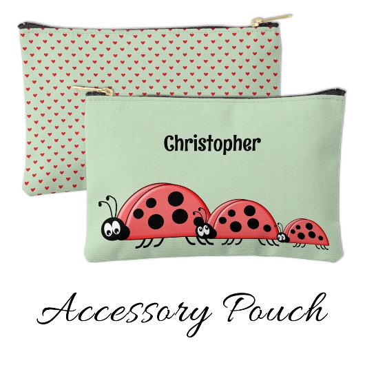 Kids cute ladybugs add a name red green etui