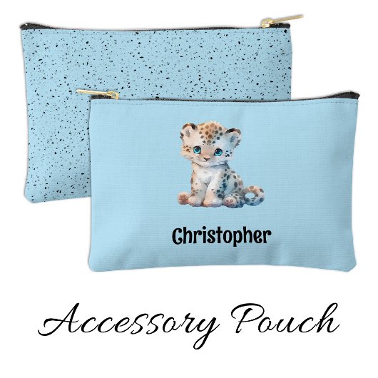 Kids cute leopard add a name blue black etui