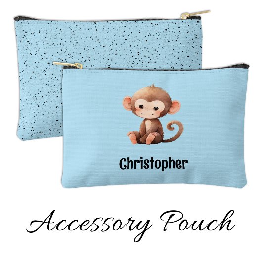 Kids cute monkey add a name blue black etui