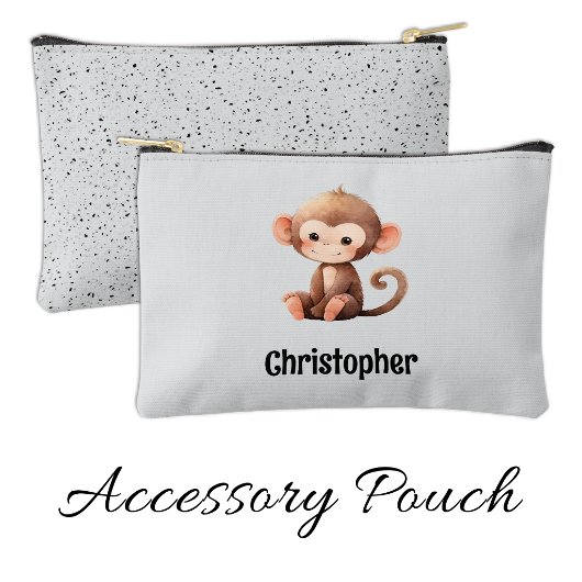 Kids cute monkey add a name grey black etui