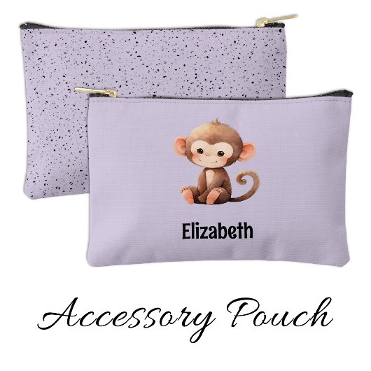 Kids cute monkey add a name purple black etui