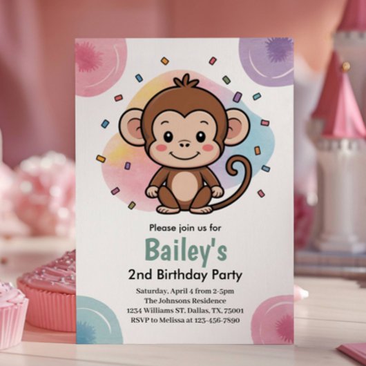 Kids Cute Monkey Jungle Birthday Party Kaart