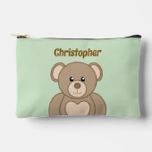 Kids cute teddy bear add a name brown green etui (Voorkant)