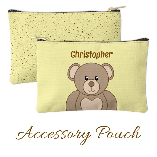 Kids cute teddy bear add a name brown yellow etui