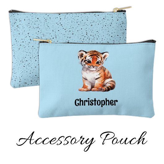 Kids cute tiger add a name blue black etui