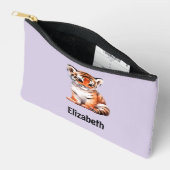 Kids cute tiger add a name purple black etui (Open)