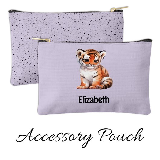 Kids cute tiger add a name purple black etui