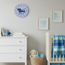 Kids Dachshund Wall Clock Blue Wiener Dog Nursery