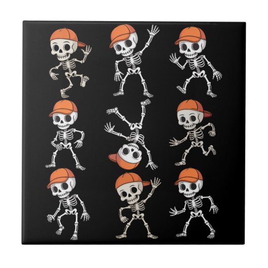 Kids Dancing Skeleton Halloween Tegeltje (Voorkant)