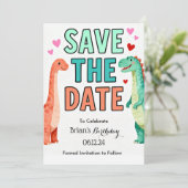 Kids Dino Birthday Party Save The Date Kaart (Staand voorkant)