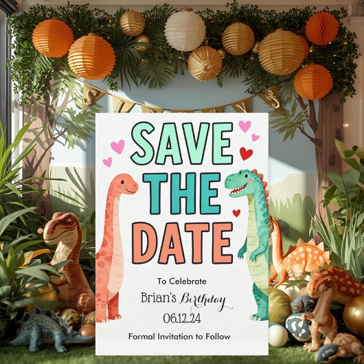 Kids Dino Birthday Party Save The Date Kaart