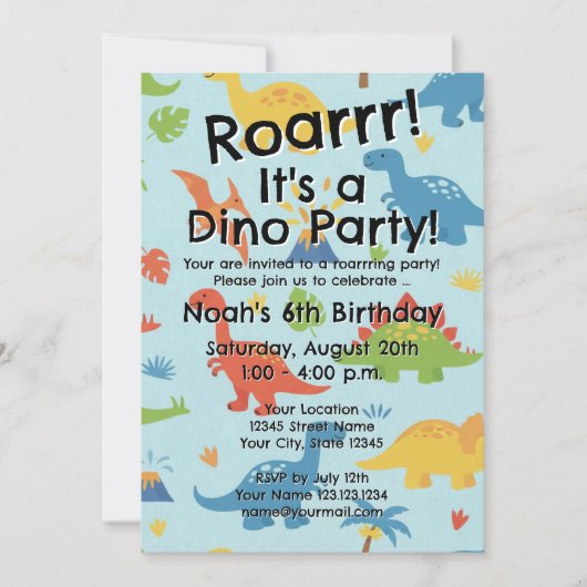 Kid's dinosaur Birthday party invitation template Kaart (Voorkant)