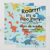 Kid's dinosaur Birthday party invitation template Kaart (Voorkant / Achterkant)
