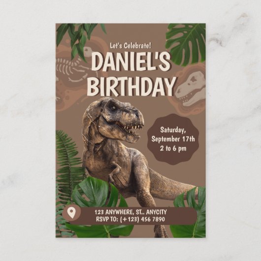 Kids Dinosaur Theme Birthday Party Invitation Informatiekaartje (Voorkant)