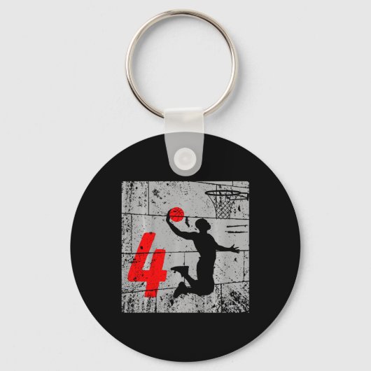 Kids Distressed 4 Year Old 4th Bysketbyll Birthday Sleutelhanger (Voorkant)