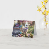 Kids Easter with Cute Lamb Eggs Flowers Kaart (Gele Bloem)