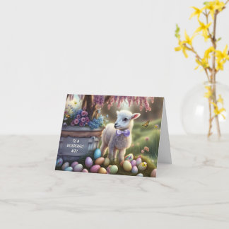 Kids Easter with Cute Lamb Eggs Flowers Kaart