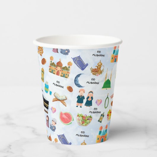 Kids Eid Mubarak Colourful Islamic Paper Cups Papieren Bekers (Voorkant)