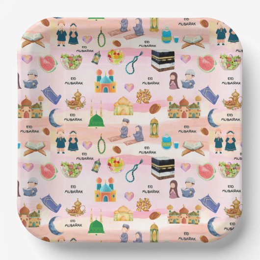 Kids Eid Mubarak Paper Plates – Colourful Islamic Papieren Bordje (Voorkant)