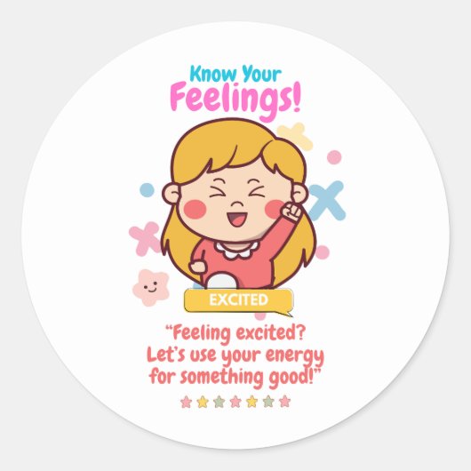 Kids Emotion Featuring Excited Ronde Sticker (Voorkant)