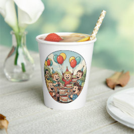 Kids Enjoying their Cakes, Sodas and Balloons Papieren Bekers